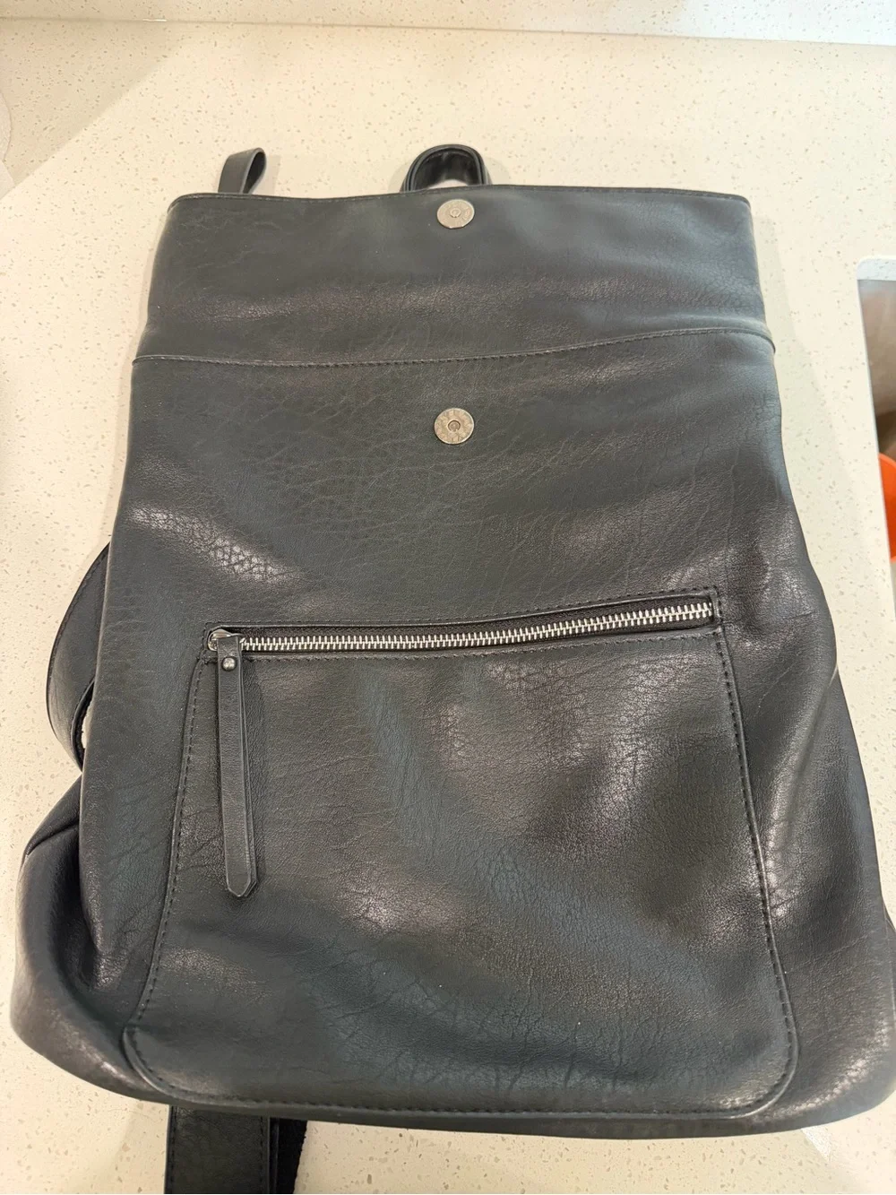 Urban Expressions Black Faux Leather Fold-Over Backpack